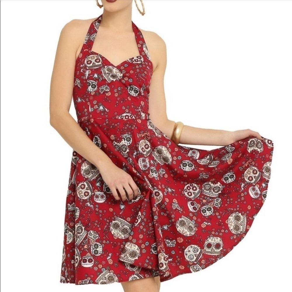 HELL BUNNY Sugar Skull Sweetheart Neckline Mini Dress Size L - Picture 1 of 10